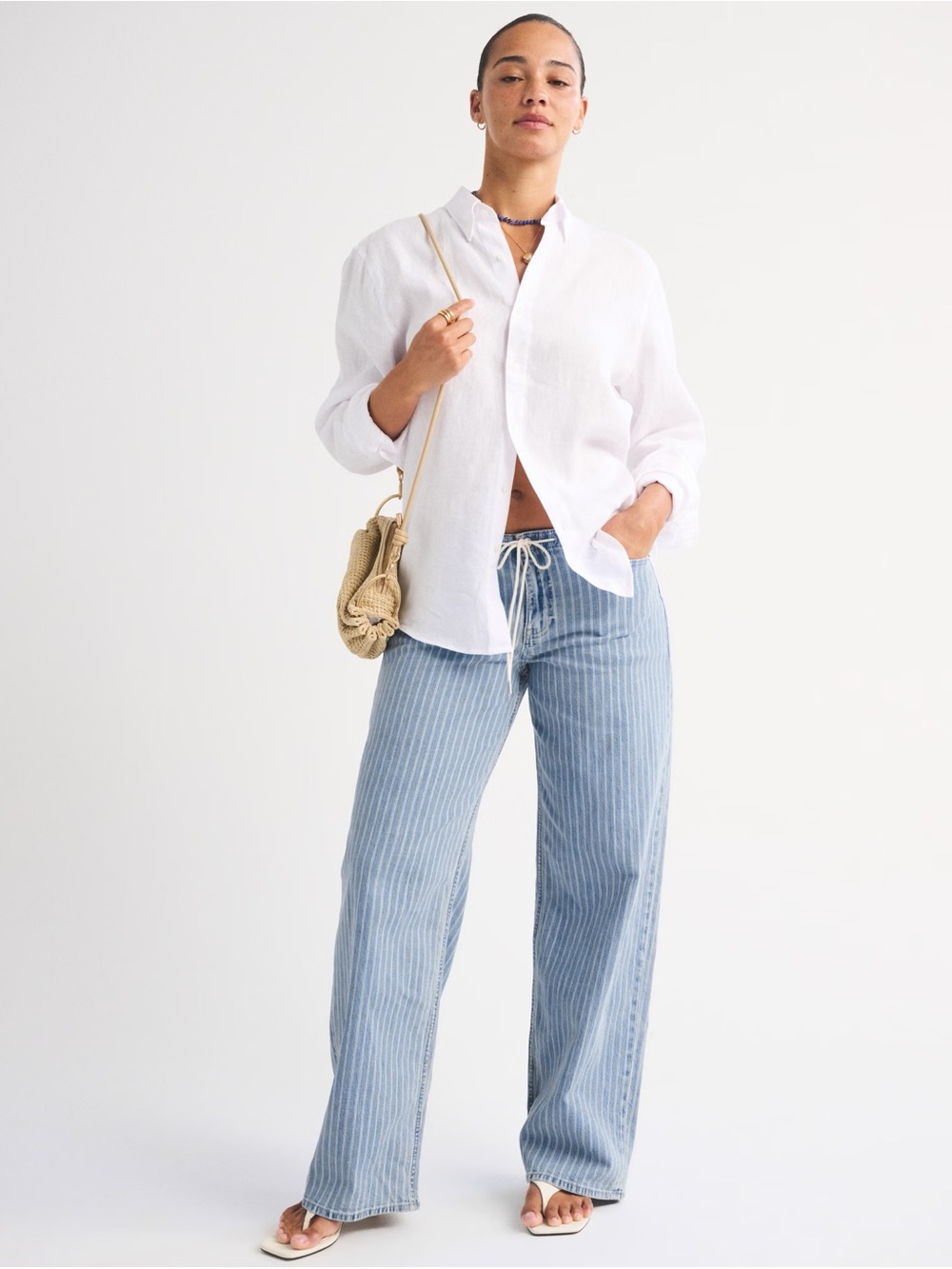 NWOT Curve Love Linen-Blend Low Rise Ultra Loose Drawstring Jean